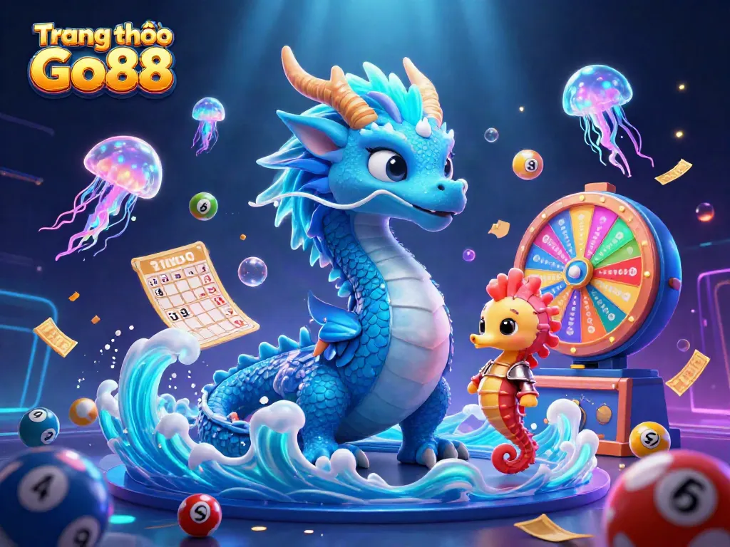Experience excitement at Trang chủ Go88 with a vibrant 3D illustration featuring casino elements.