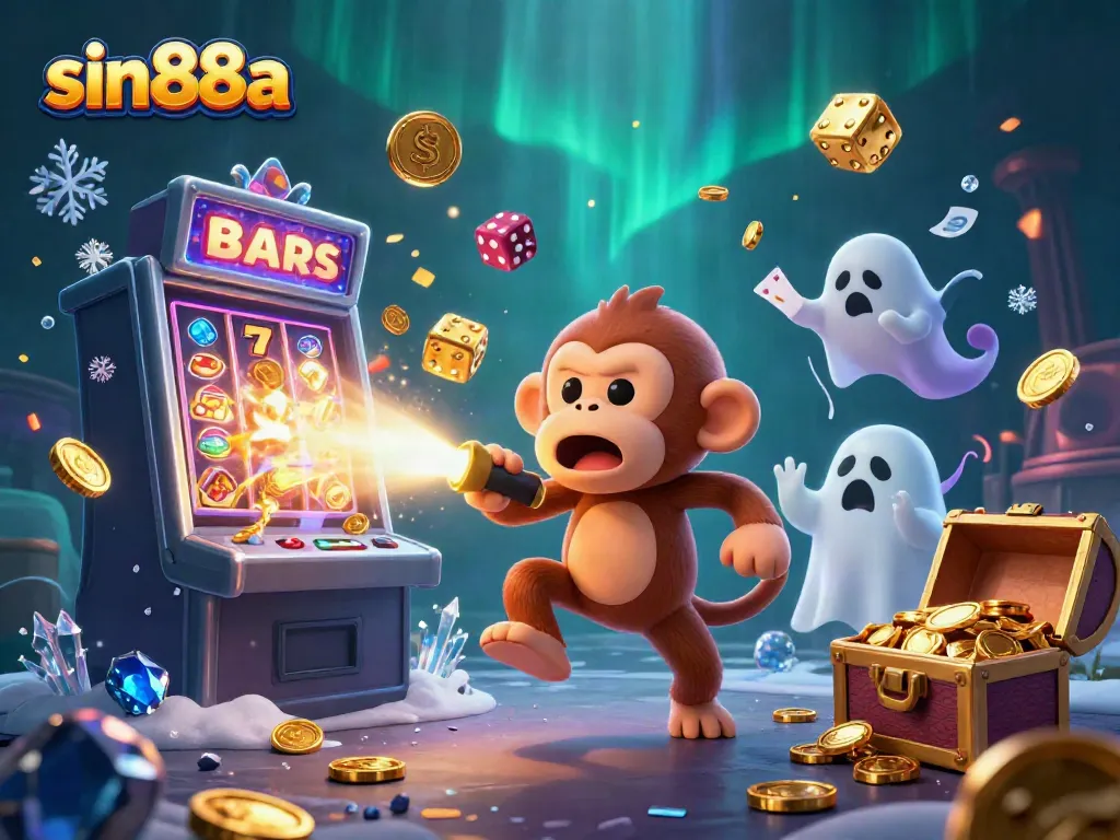 Experience thrilling gameplay at sin88a in a vibrant casino scene with a playful ghost and puppy.