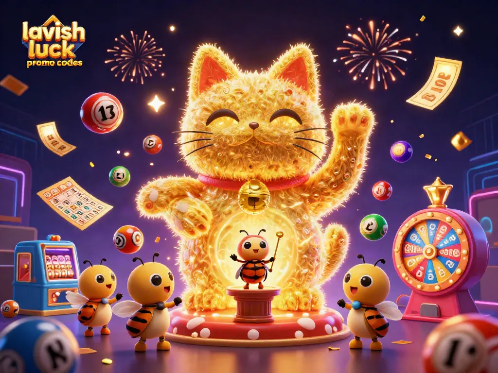 Claim lavish luck promo codes and enjoy vibrant casino elements in this festive 3D illustration.