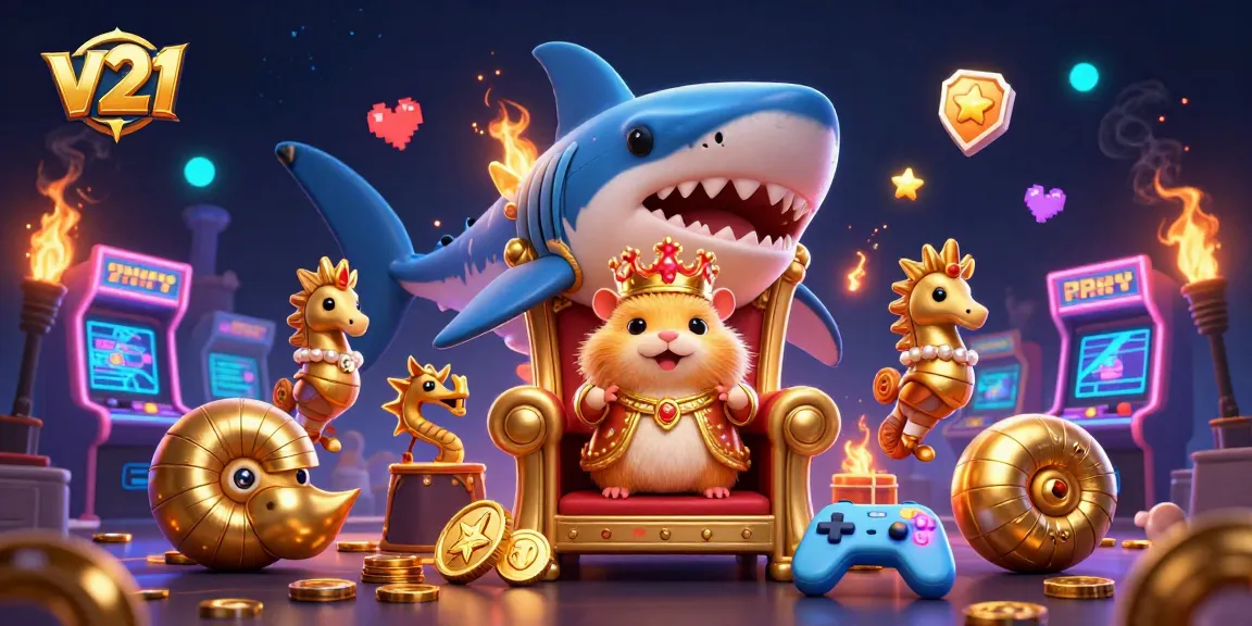 v21 meraih jackpot dengan raja hamster emas yang bersemayam di tahta gigi hiu megah