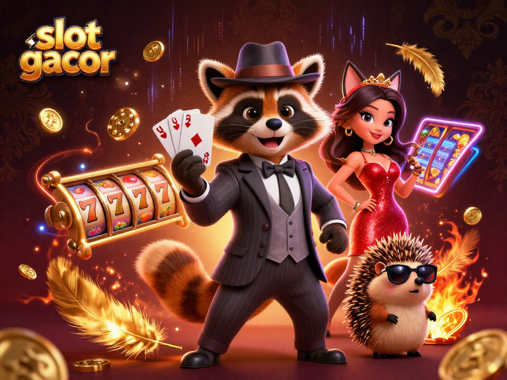 Gambarkan slot gacor dengan karakter kartun 3D menarik dan elemen permainan yang berkilau.