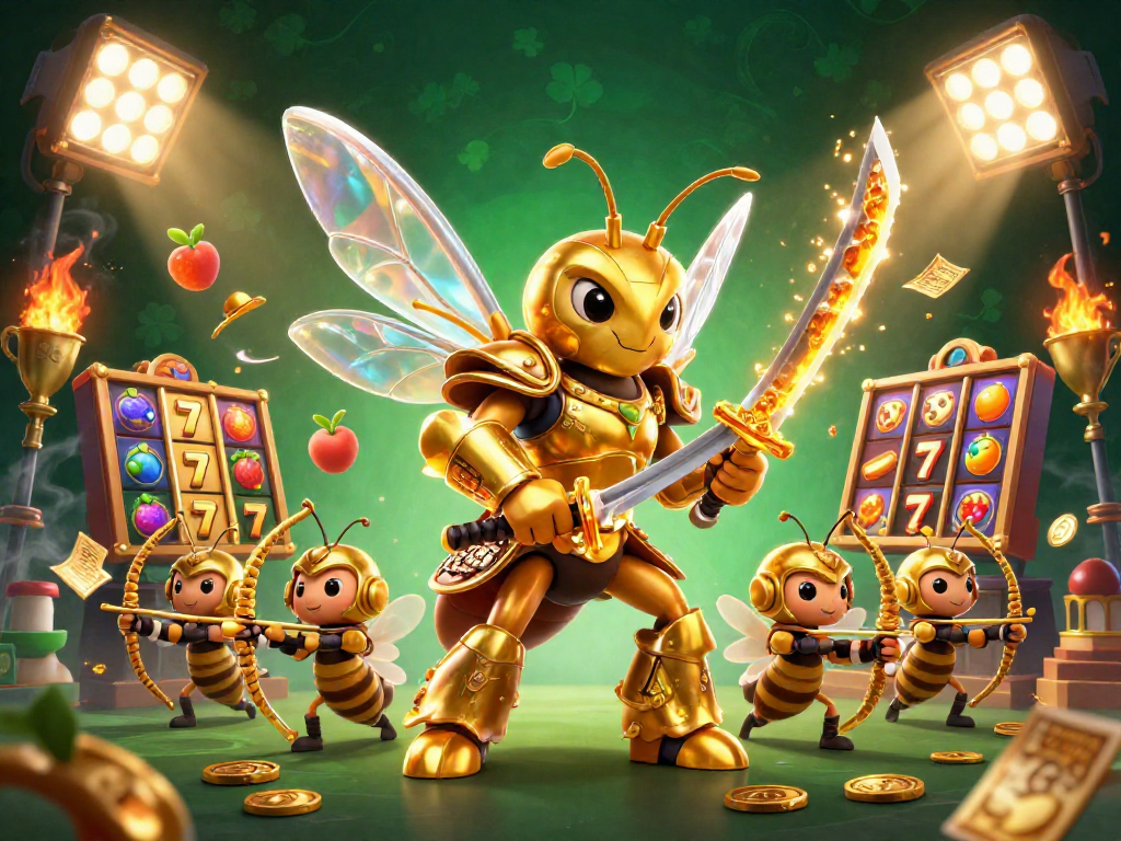 Play slots with nohu-toa-thap, featuring vibrant golden hornet and dynamic jackpot gameplay.