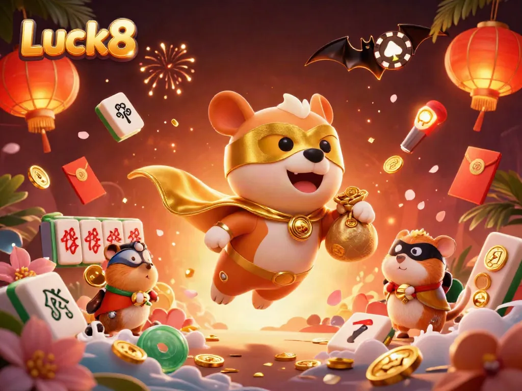 Experience thrilling wins with Luck8's exciting gaming adventure featuring a superhero dog and fun casino elements.