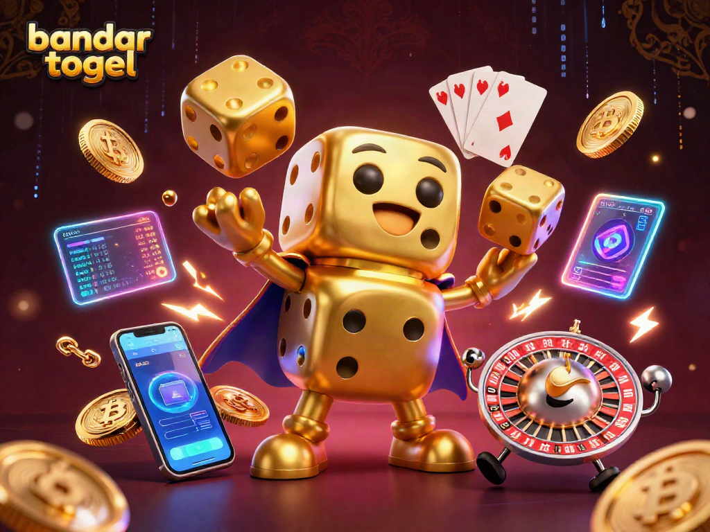 Engage with bandar togel excitement through a vibrant 3D casino illustration featuring golden dice and cryptocurrency.