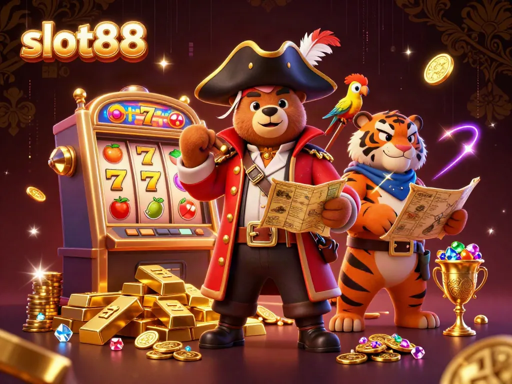 Slot88 memberi kesempatan bermain slot dengan 3D kartun beruang bajak laut dan teman-temannya yang memegang peta harta karun.