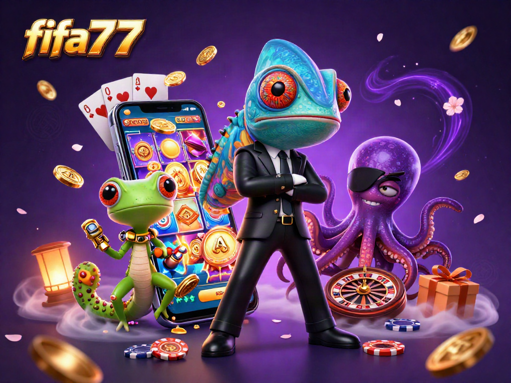 Experience thrilling gameplay with fifa777 in this vibrant casino-themed 3D illustration, featuring colorful game elements.