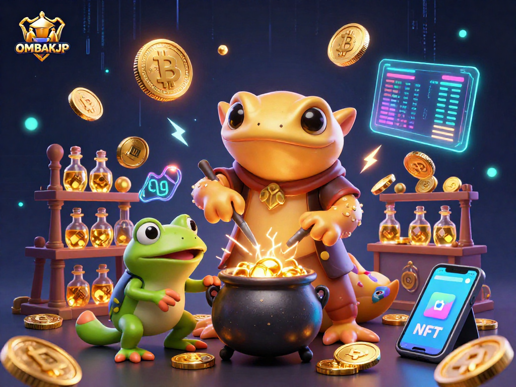 Engage with OMBAKJP as our golden salamander alchemist showcases casino magic amidst crypto treasures.