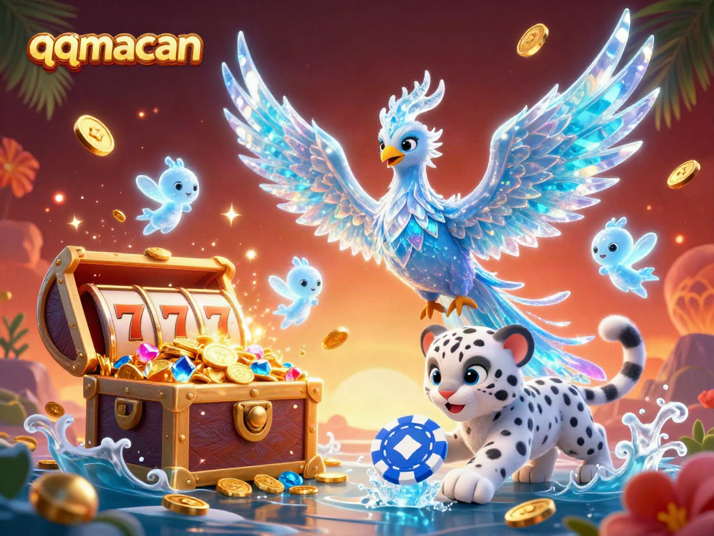 Experience thrilling gameplay with qqmacan as glowing sprites dance among vibrant casino symbols.
