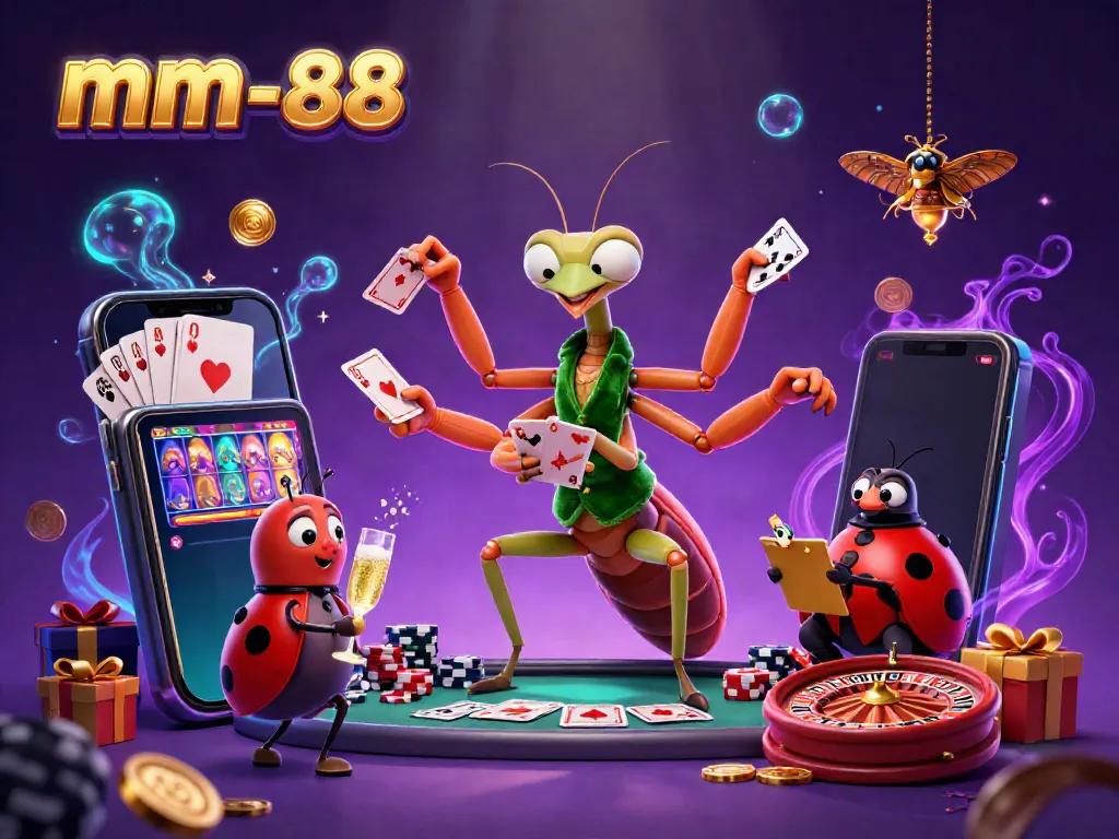 Experience 3D action in mm-88 with a giant praying mantis card sharp and vibrant casino elements.