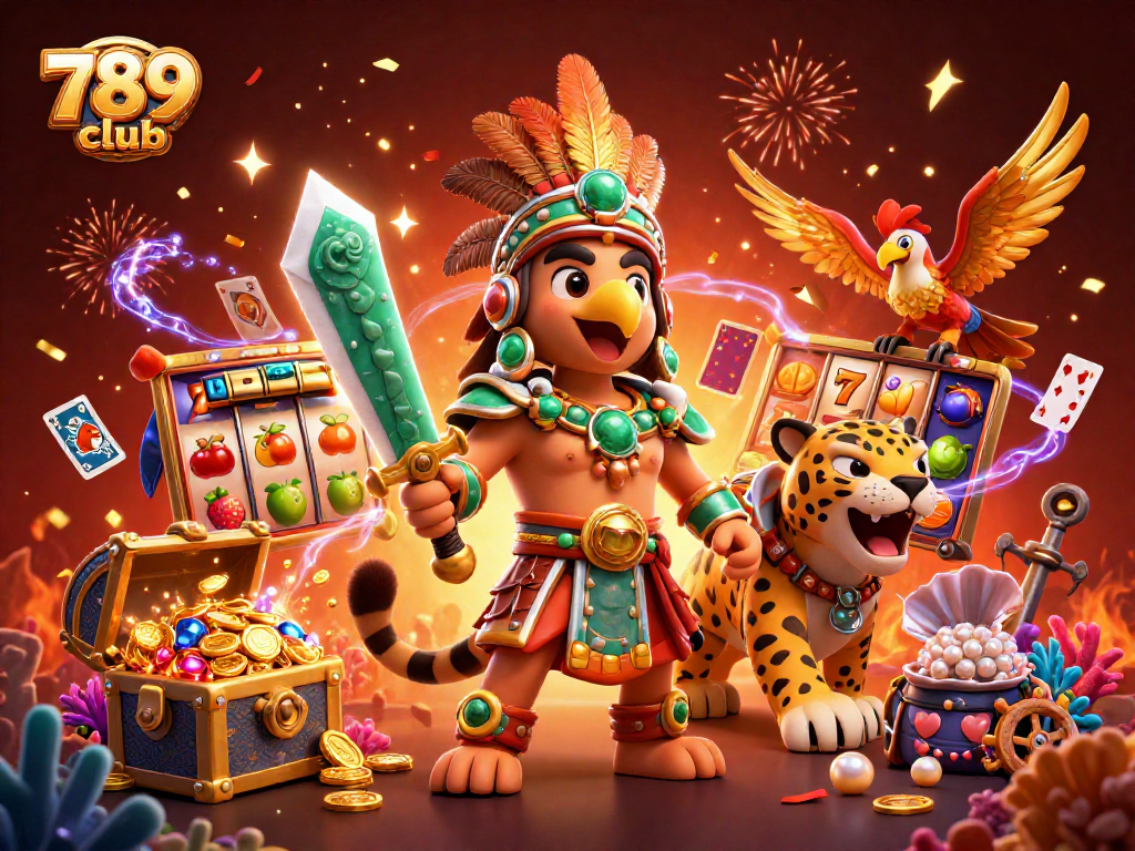Trải nghiệm thú vị tại 789 club với hình ảnh chiến binh Aztec và kho báu vàng lung linh.