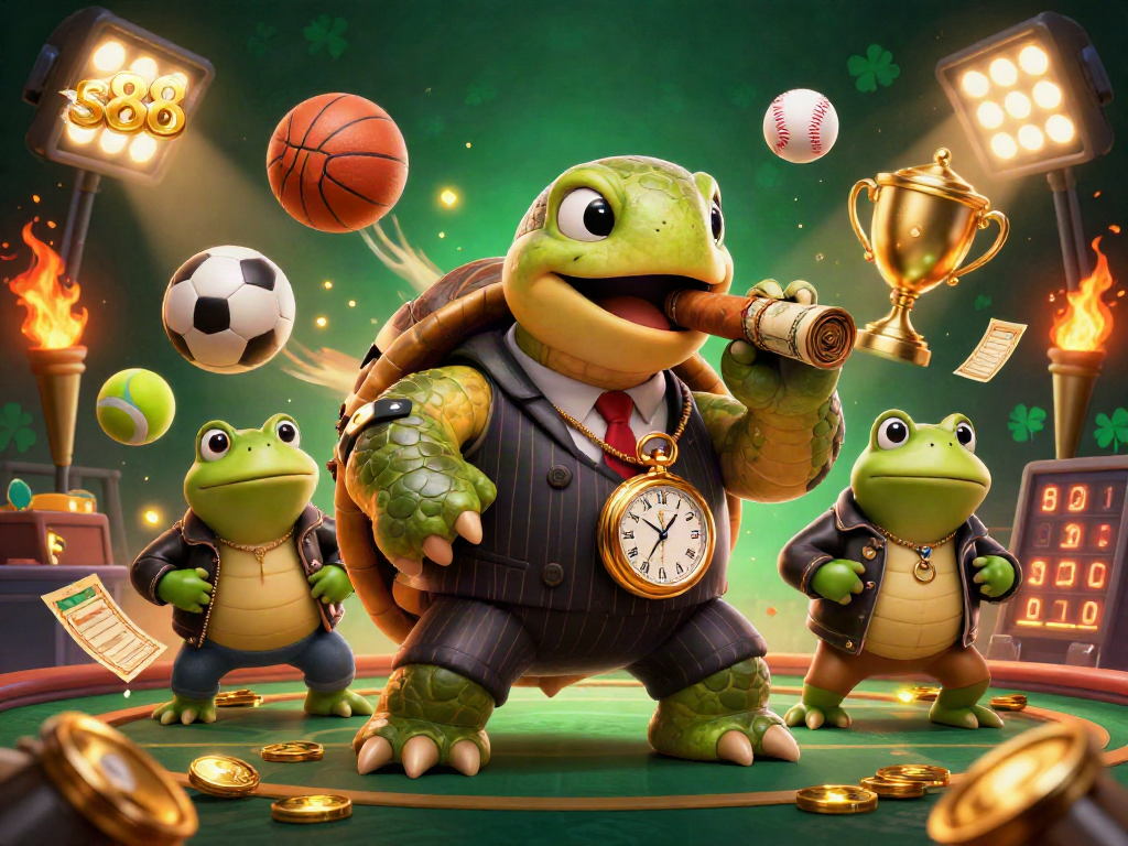 Experience exhilarating sports betting action with s88's dynamic casino scene featuring cartoon characters.