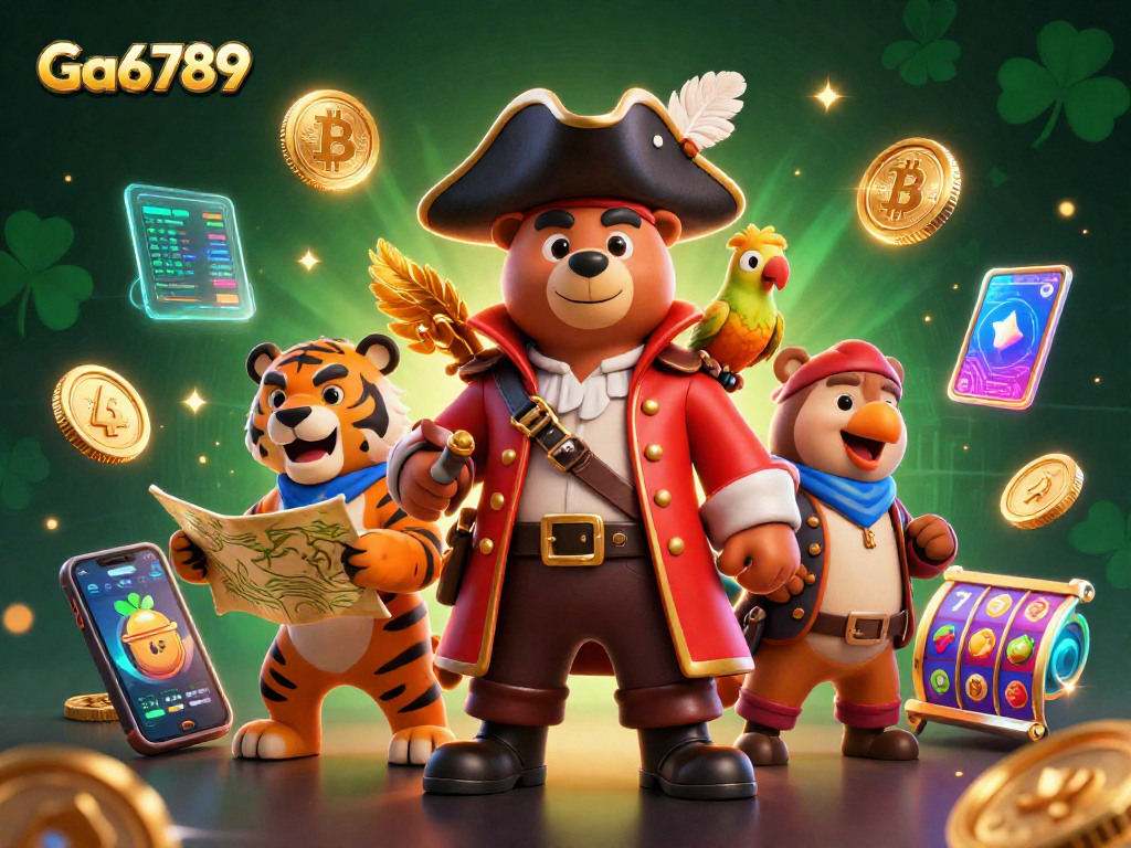 Engage in thrilling gaming at Ga6789 with 3D pirate bear and futuristic crypto elements.