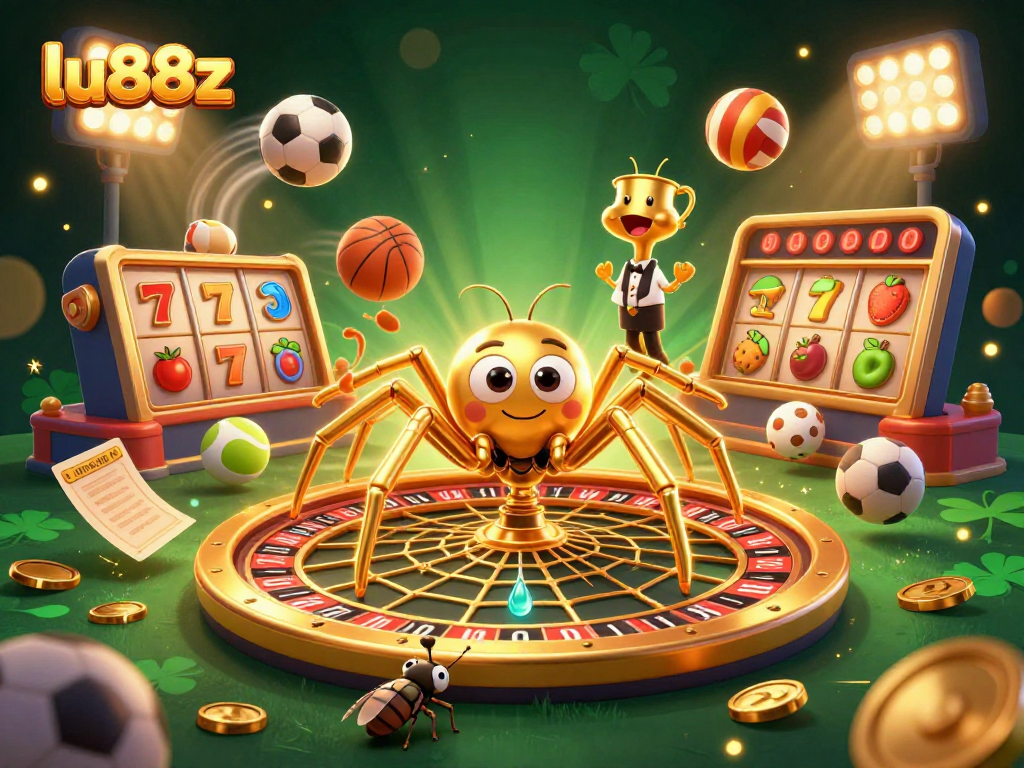 Experience thrilling betting action with lu88z as a golden spider weaves a roulette wheel web.