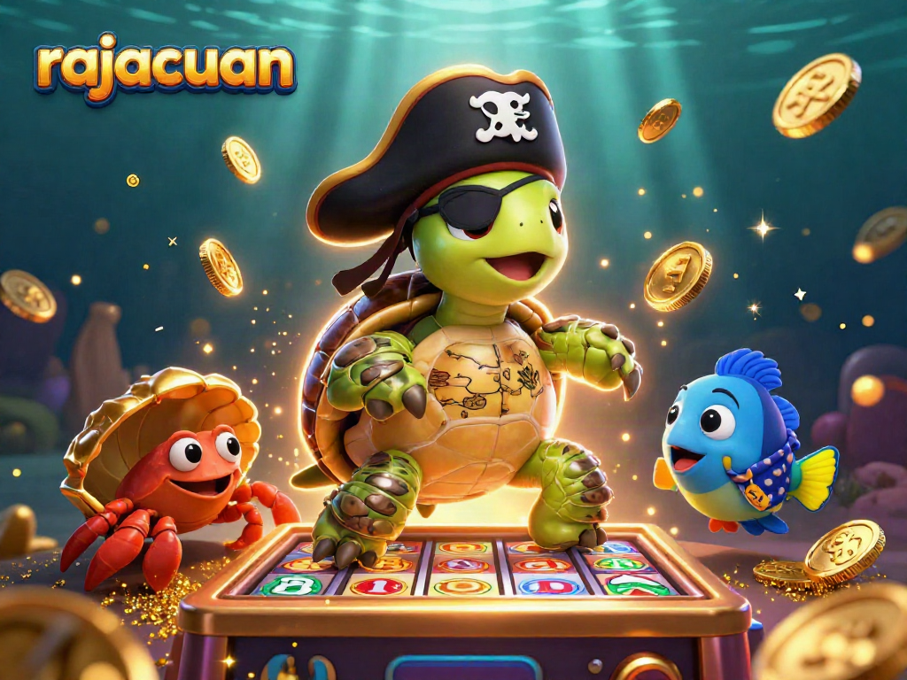 Engage with rajacuan as a pirate turtle leads friends to treasure in a vibrant casino scene.
