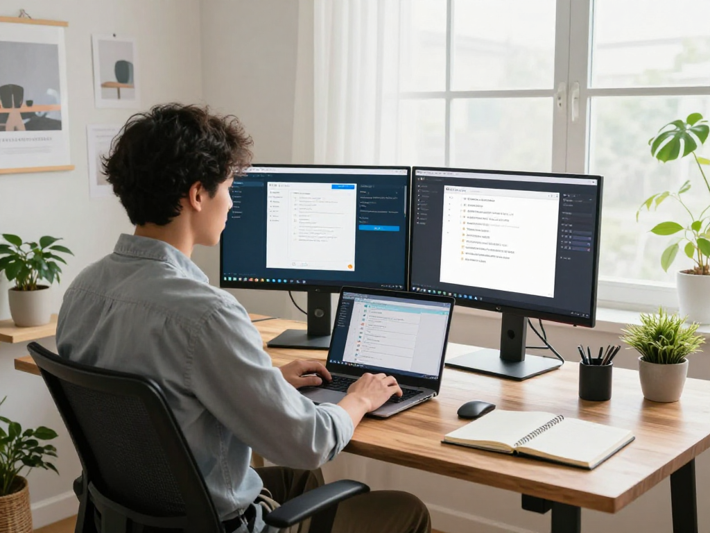 Professional using ToDesk in a modern home office showcasing seamless remote teamwork.