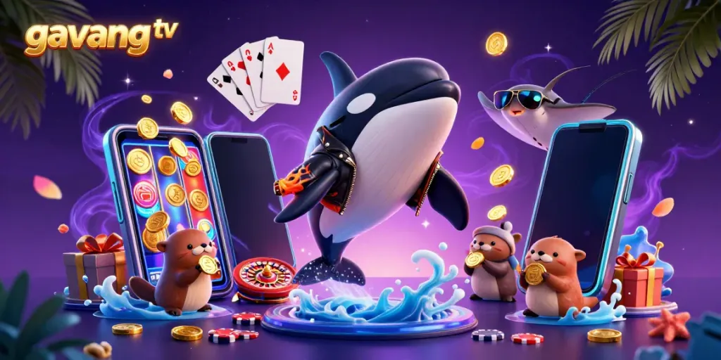 Experience the excitement of gambling with Gavang TV featuring fun characters and vibrant casino elements.