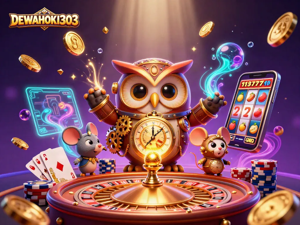 Menangkan permainan slot di DEWAHOKI303 dengan suasana kasino futuristik dan karakter menarik.