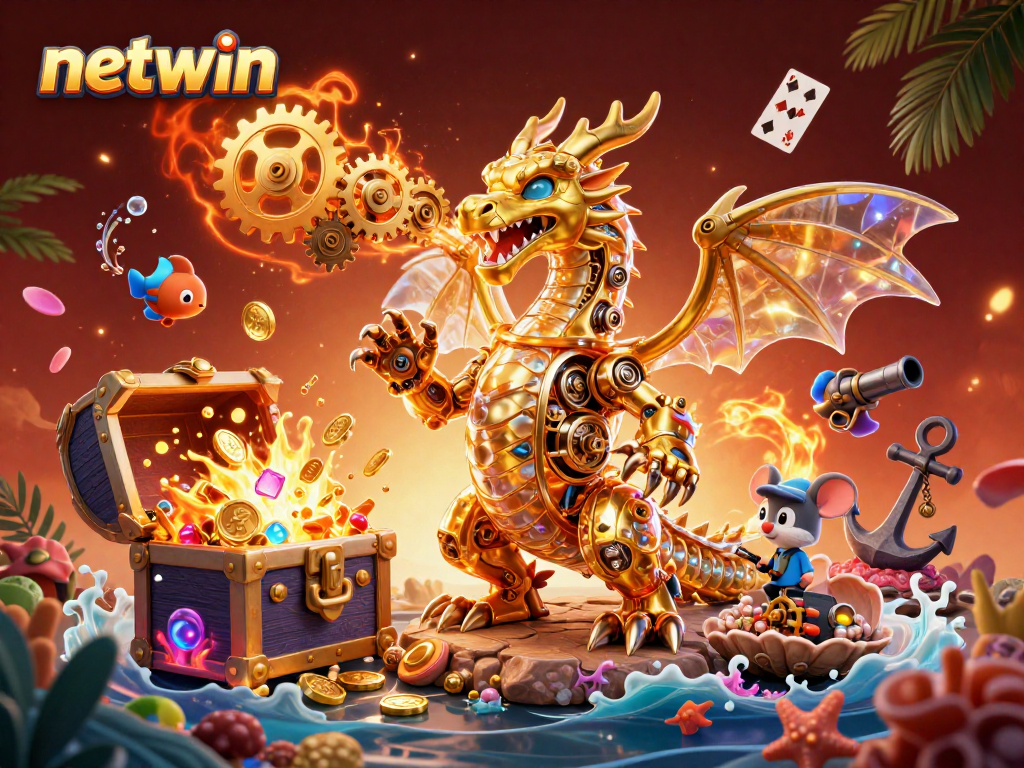 Experience the thrill of netwin with a golden dragon and vibrant casino treasures.