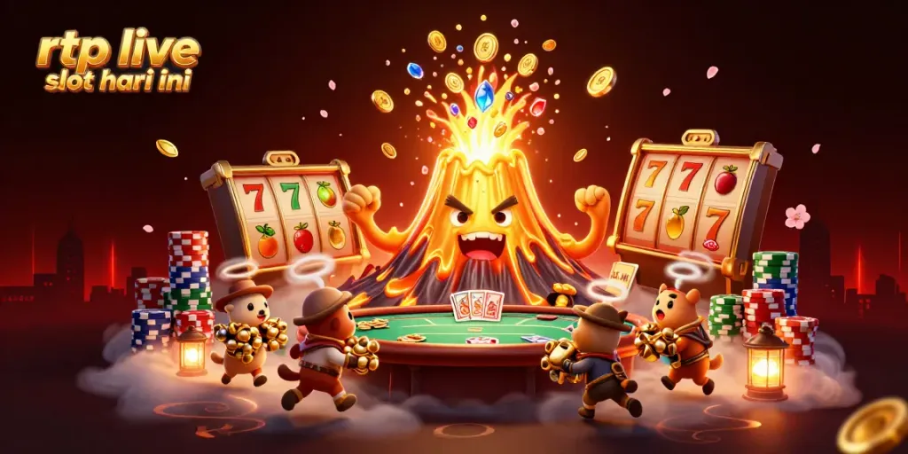 Experience thrilling gameplay with rtp live slot hari ini amid a rich casino scene featuring coins and treasure.
