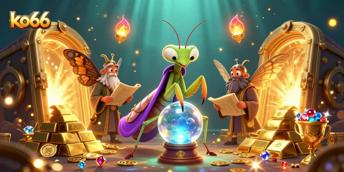 Spin to win at ko66 with a captivating casino scene featuring magical characters and treasures.