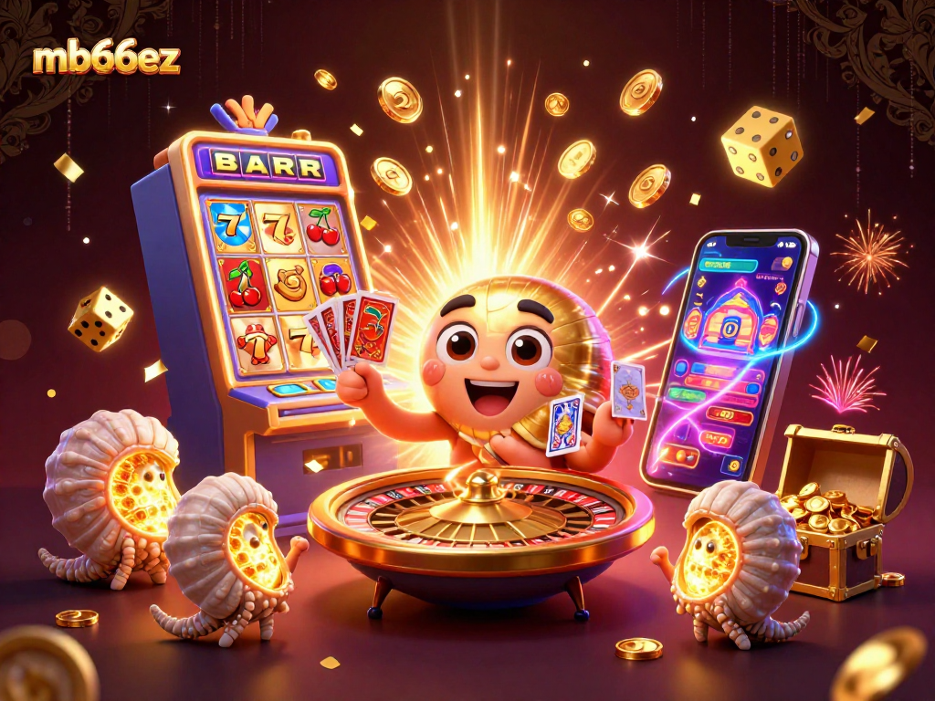 Engage with mb66ez in a vibrant casino scene featuring dynamic gaming elements and golden treasures.