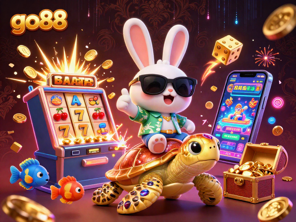 Play exciting games and win rewards with go88, featuring a lucky rabbit and vibrant casino elements.