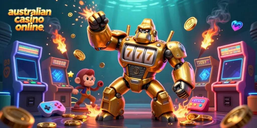 Experience the excitement of australian casino online with a vibrant 3D scene showcasing dynamic gaming elements.