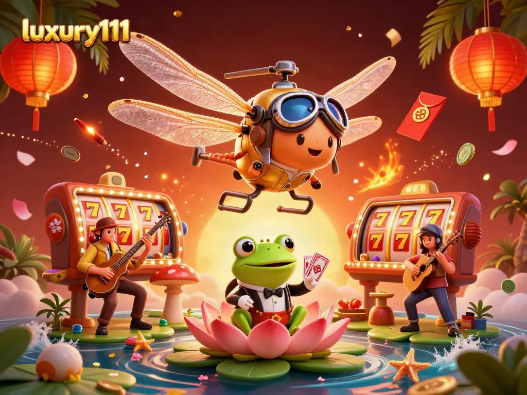 Experience luxury111 in an exciting animated casino scene with vibrant characters and dynamic games.