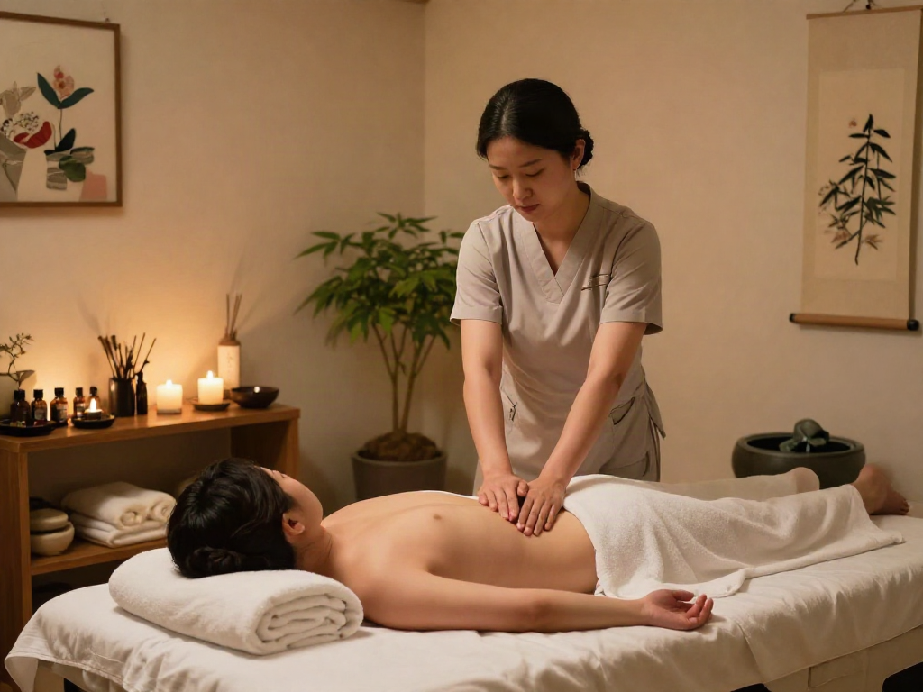 Relaxing 동작구출장마사지 session in a serene therapy room.