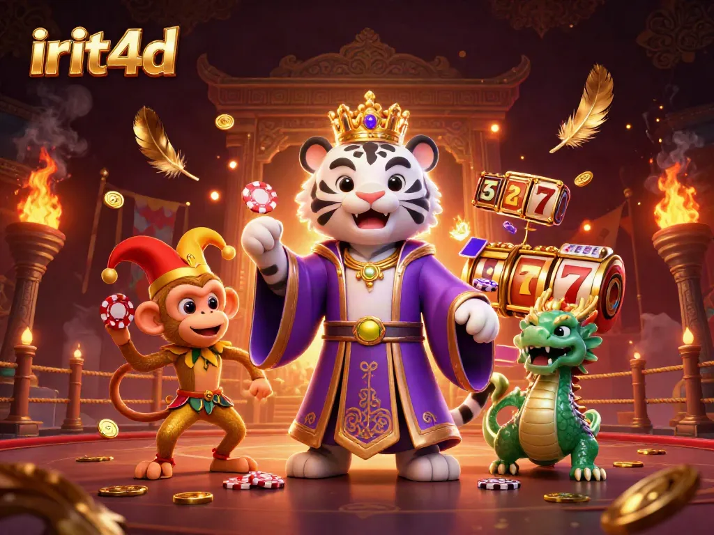 Experience thrilling slot action with irit4d's engaging characters and dynamic gaming elements in vibrant illustration.