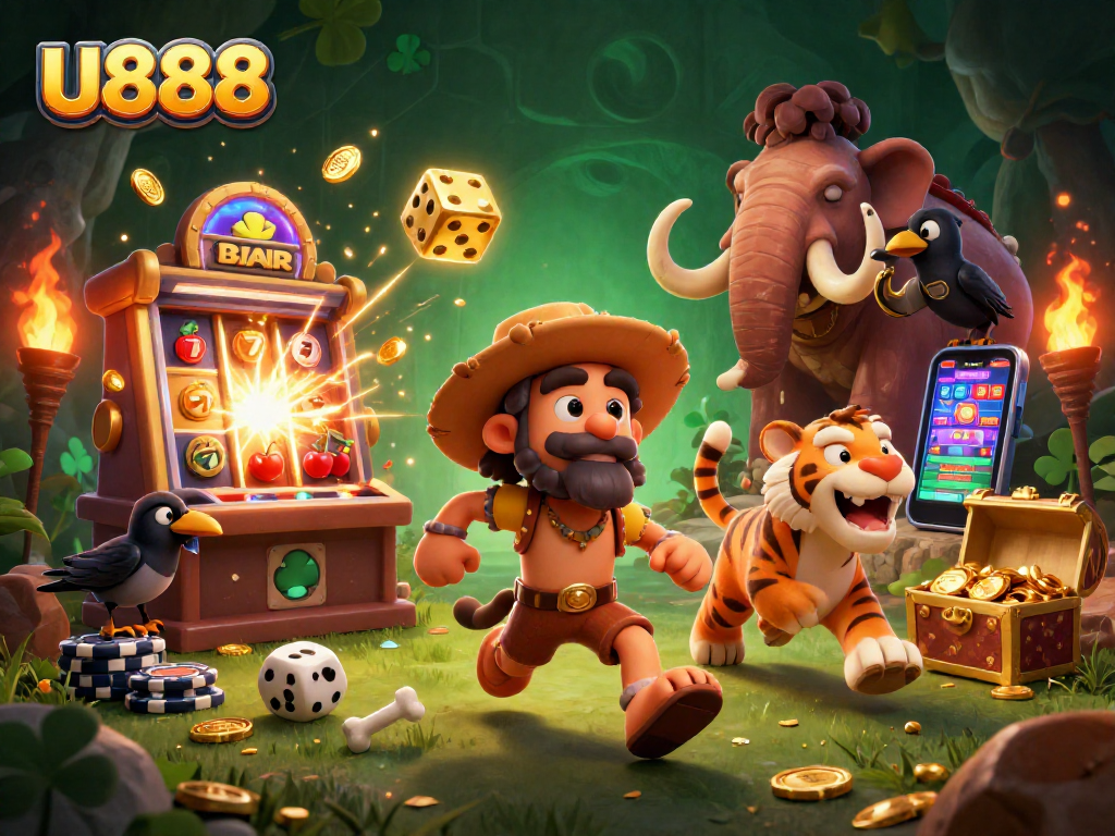 Experience diverse gameplay action at U888 with a lively prehistoric casino environment and dynamic game elements.
