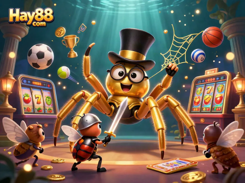 Experience the excitement of Hay88 com with thrilling casino adventures of a tarantula, beetle knight, and party atmosphere.