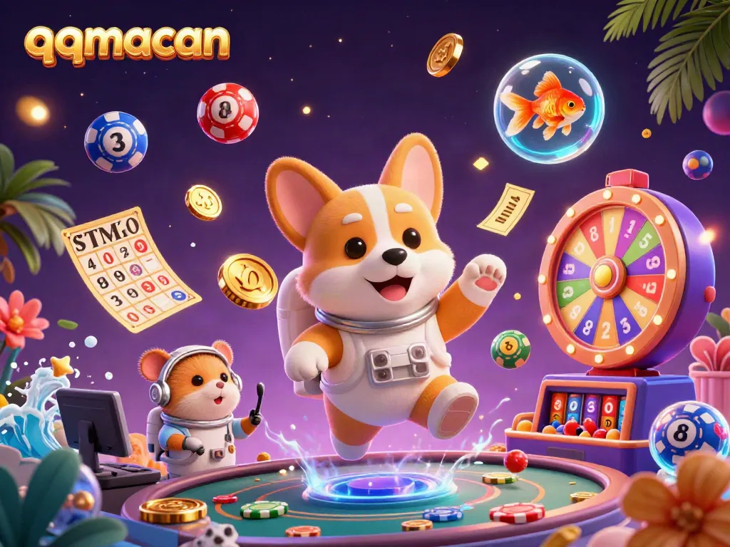 Experience exhilarating gameplay with qqmacan in a vibrant, cosmic casino universe filled with colorful lottery elements and characters.