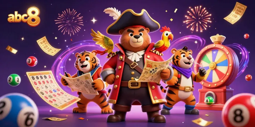 Engage with abc8's exciting lottery adventure featuring a pirate bear and his companions.