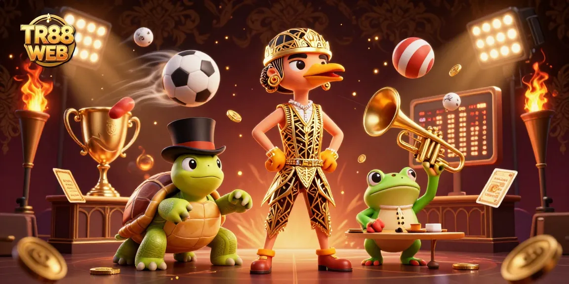 Engage with TR88 WEB through a vibrant casino scene featuring unique characters and dynamic game elements.