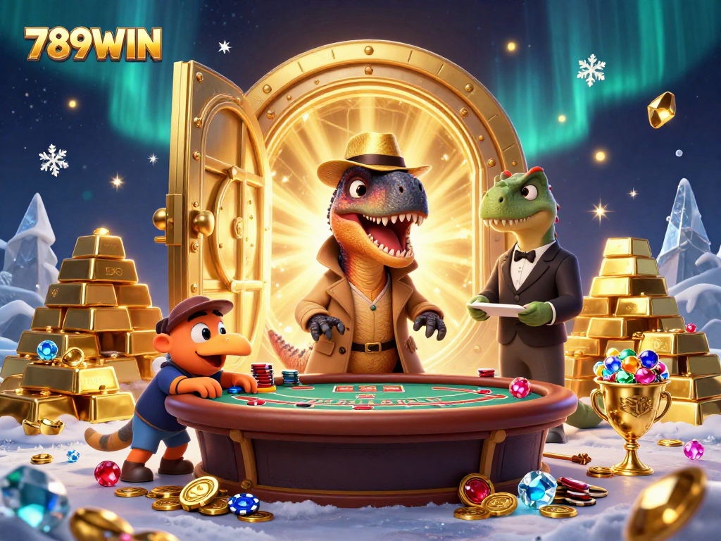 Engage in thrilling action at 789WIN while a velociraptor card counter and pit boss create a dynamic casino scene.