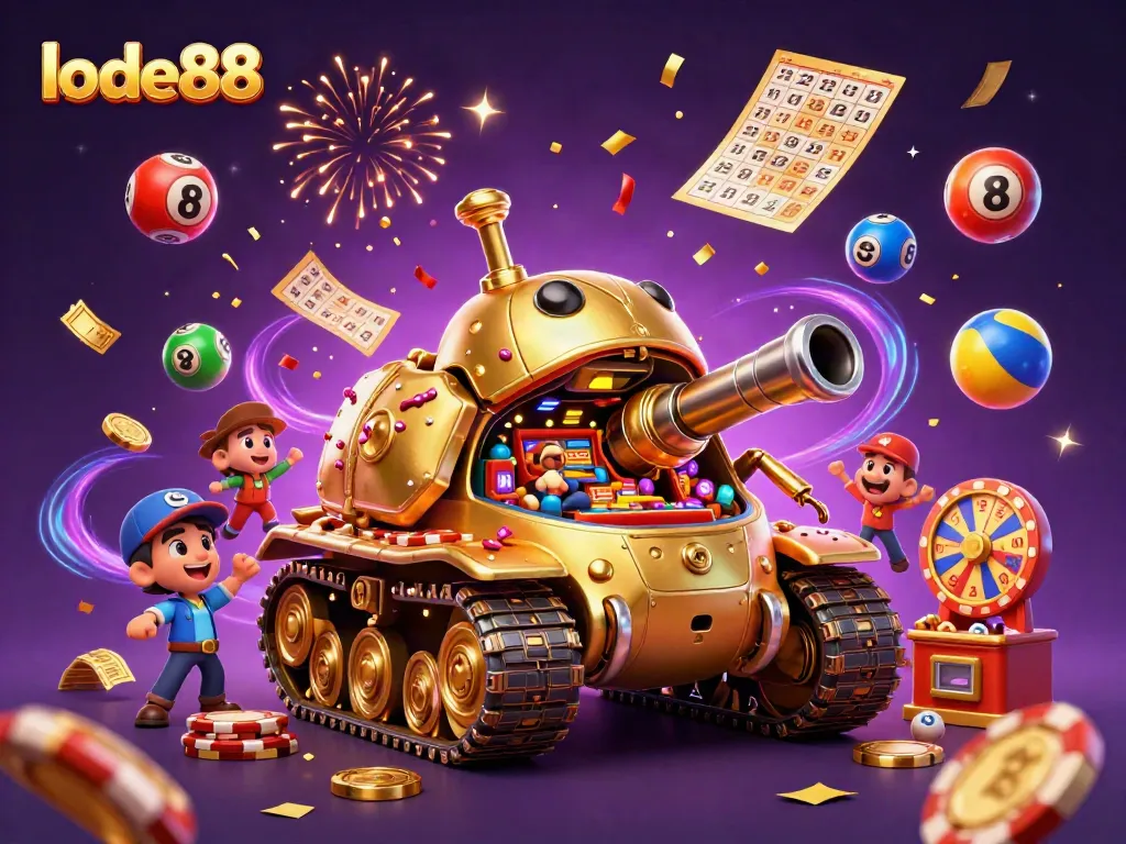 Engage in exciting lode88 lottery action with a dynamic casino scene bursting with color and energy.