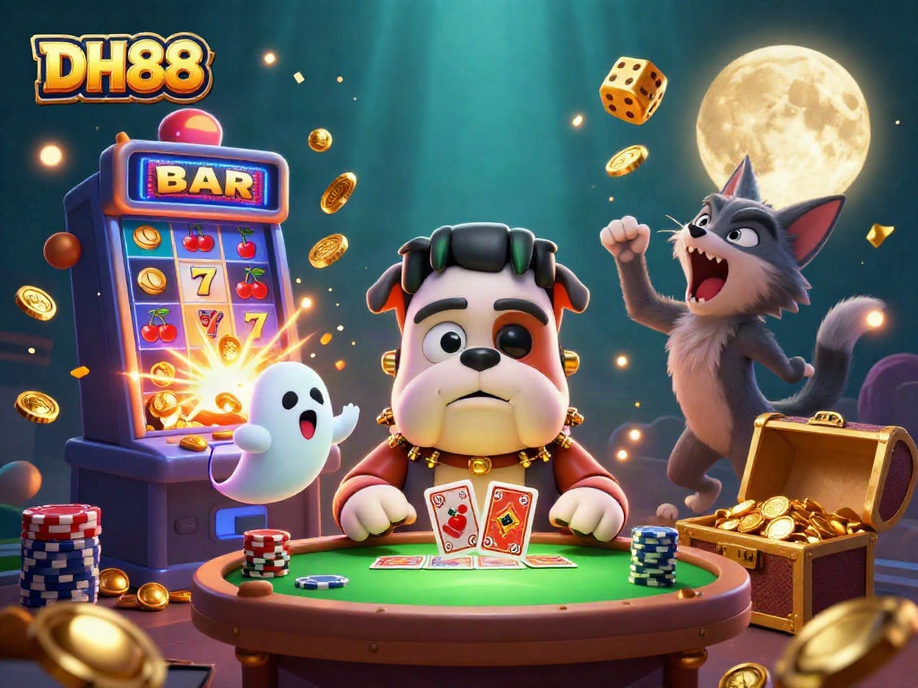 Experience thrilling gameplay at DH88 with a vibrant, dynamic casino scene featuring exciting characters.