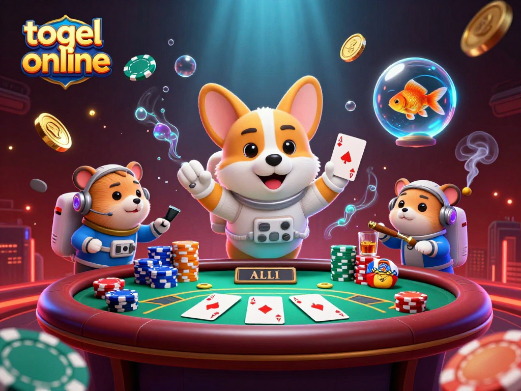 Engage with togel online in a thrilling casino space scene featuring playful 3D characters and vibrant elements.