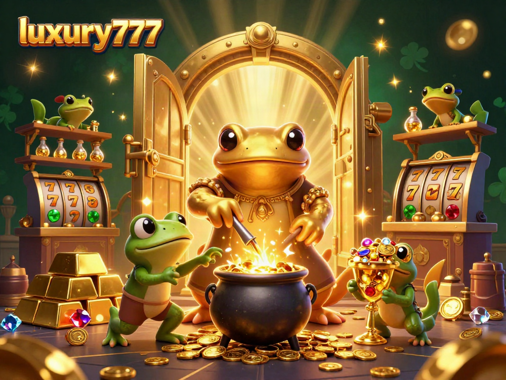 Memenangkan jackpot di luxury777 dengan ilustrasi kasino yang penuh warna dan berkilauan.