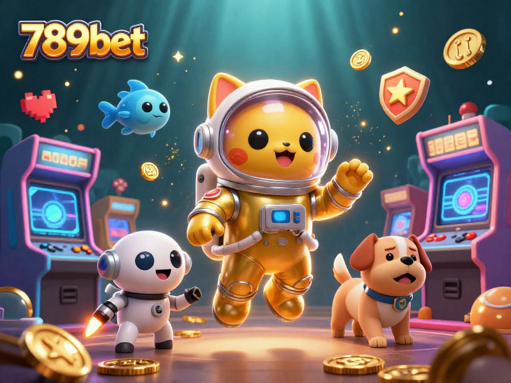Experience thrilling action at 789bet with an astronaut cat and a robot dog in a vibrant casino world.
