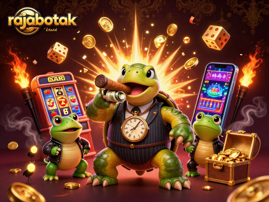 Engaging scene with rajabotak official characters amidst a casino explosion of fortune and fun.