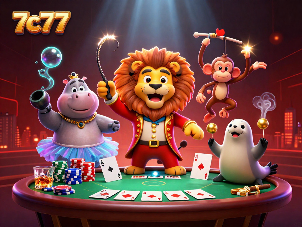 Experience the thrill with 7c777 in this vibrant casino scene of lively characters.