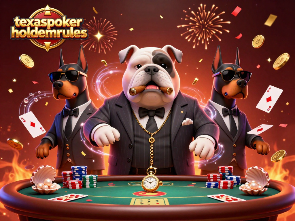Experience the excitement of texaspokerholdemrules with a dynamic poker scene featuring a bulldog mafia boss.