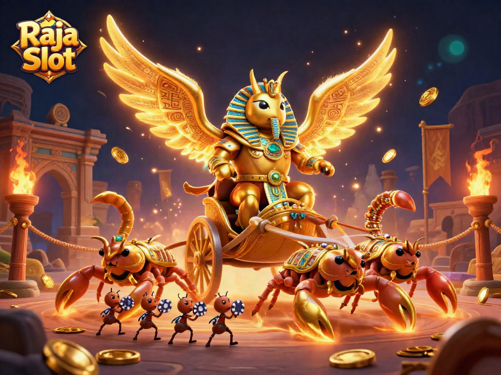 Experience thrilling action with Raja Slot, featuring mythical characters and vibrant casino elements.