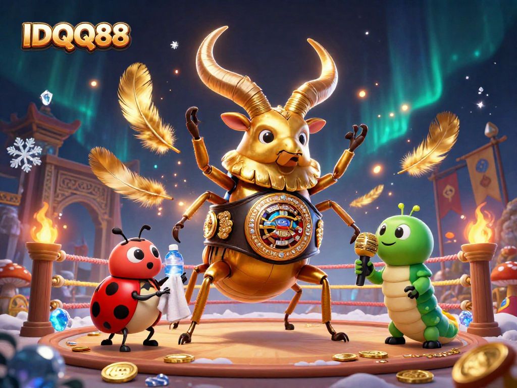 Engage with IDQQ88 in this dynamic 3D casino scene featuring bold characters and casino symbols.