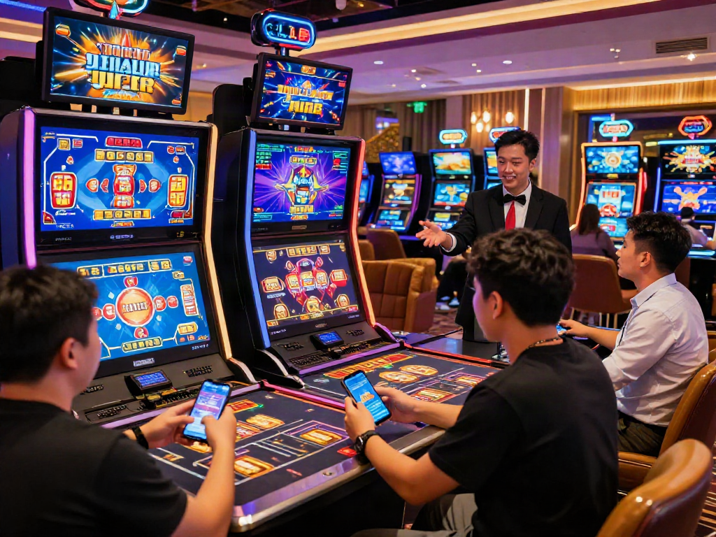 Exciting hargatoto online gambling scene with players engaging with live games in a vibrant casino atmosphere.
