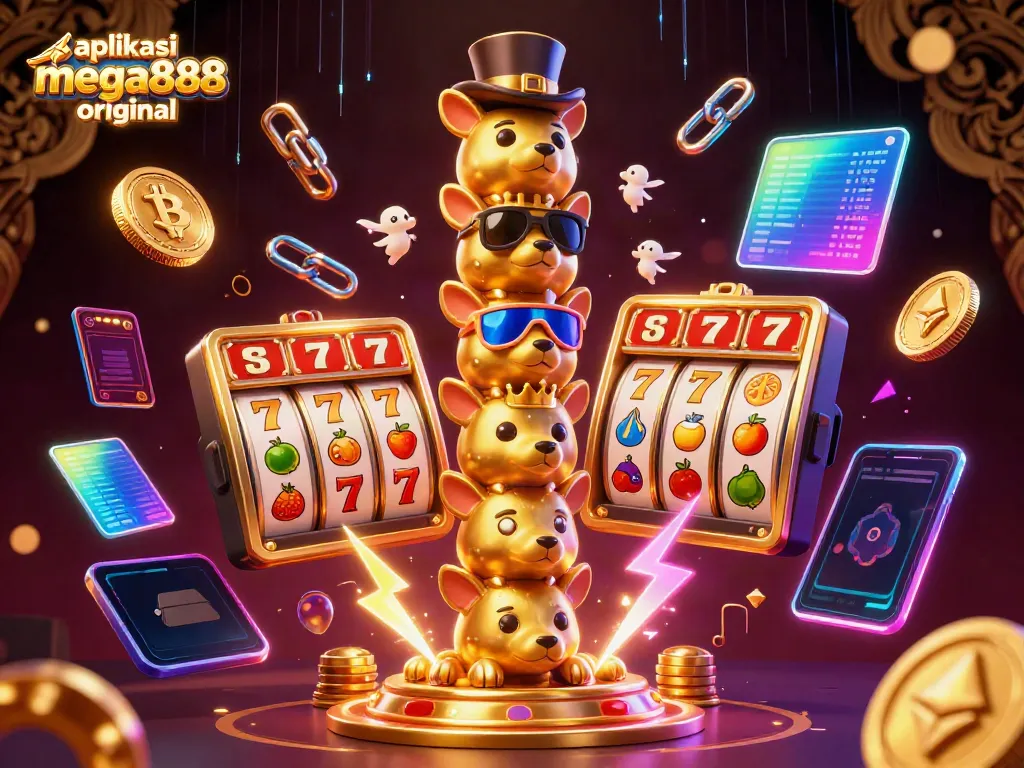 Engage with the aplikasi mega888 original in this vibrant casino scene filled with dynamic characters and gaming elements.