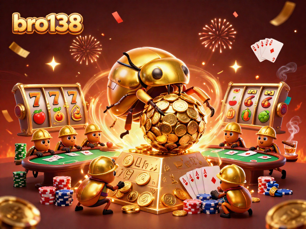 Mainkan slot jackpot di bro138 dengan simbol keberuntungan dan suasana kasino yang meriah.