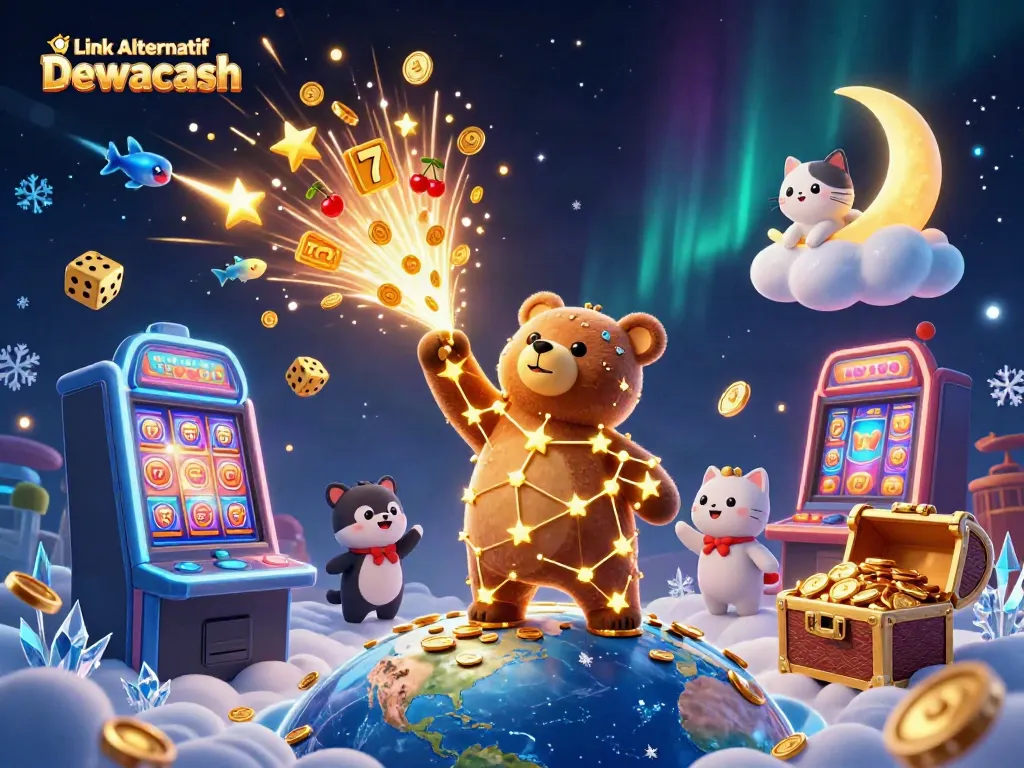 Engage with Link Alternatif Dewacash in this vibrant 3D illustration filled with casino excitement